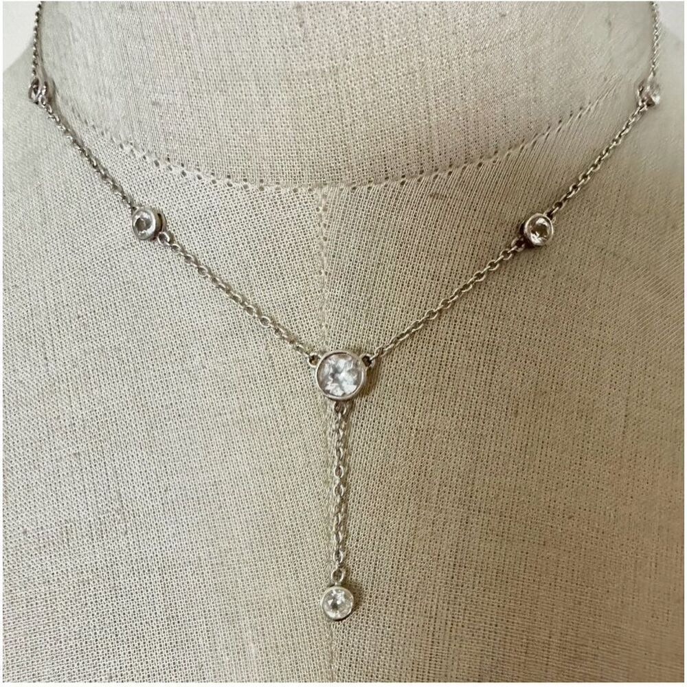 Sterling Silver Cubic zirconia  Y-drop necklace  IBB Thailand
